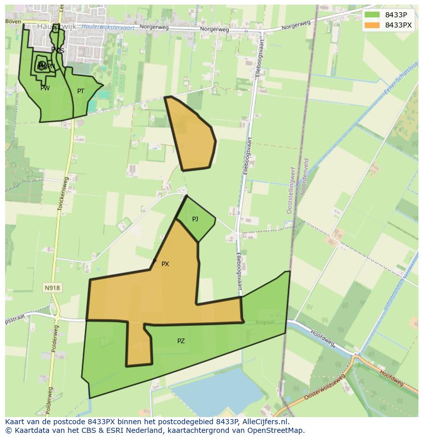 Afbeelding van het postcodegebied 8433 PX op de kaart.
