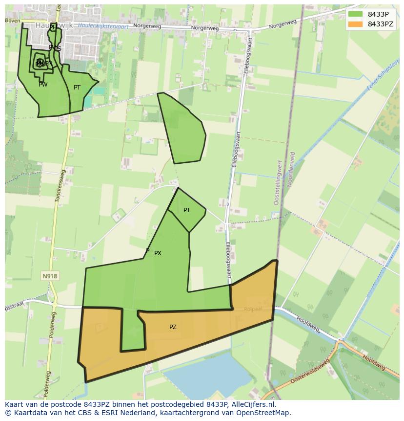 Afbeelding van het postcodegebied 8433 PZ op de kaart.