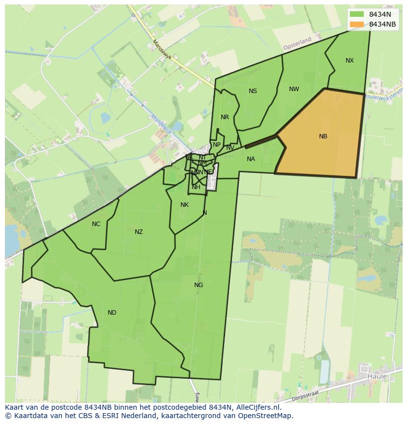 Afbeelding van het postcodegebied 8434 NB op de kaart.