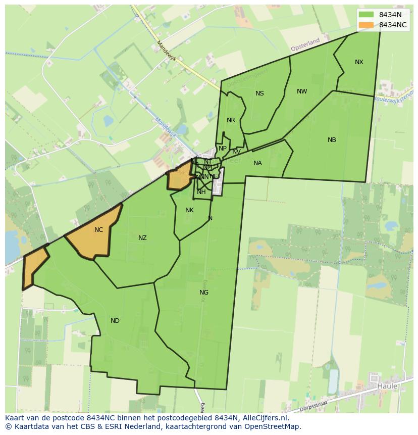 Afbeelding van het postcodegebied 8434 NC op de kaart.