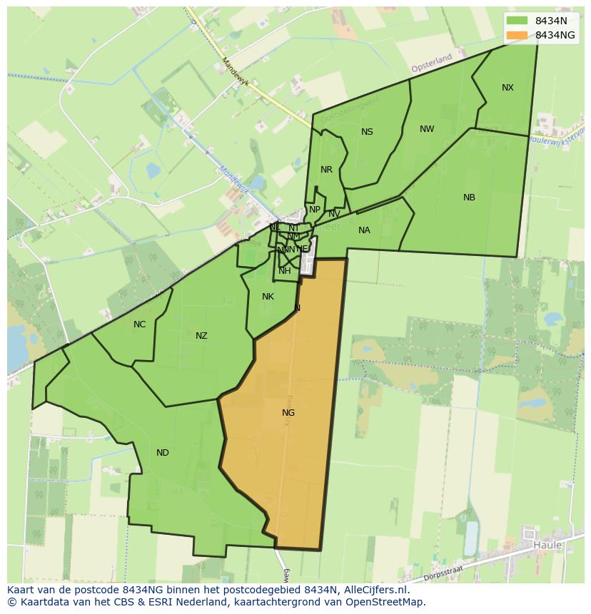 Afbeelding van het postcodegebied 8434 NG op de kaart.