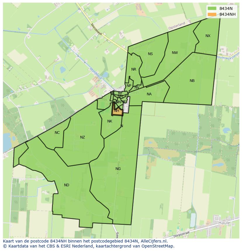 Afbeelding van het postcodegebied 8434 NH op de kaart.