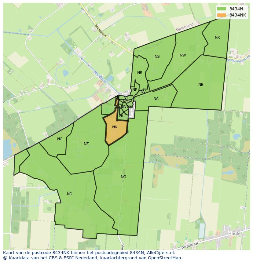 Afbeelding van het postcodegebied 8434 NK op de kaart.