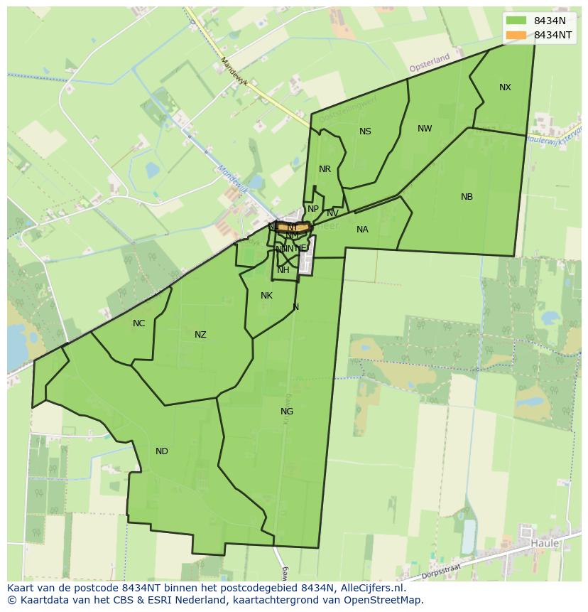 Afbeelding van het postcodegebied 8434 NT op de kaart.