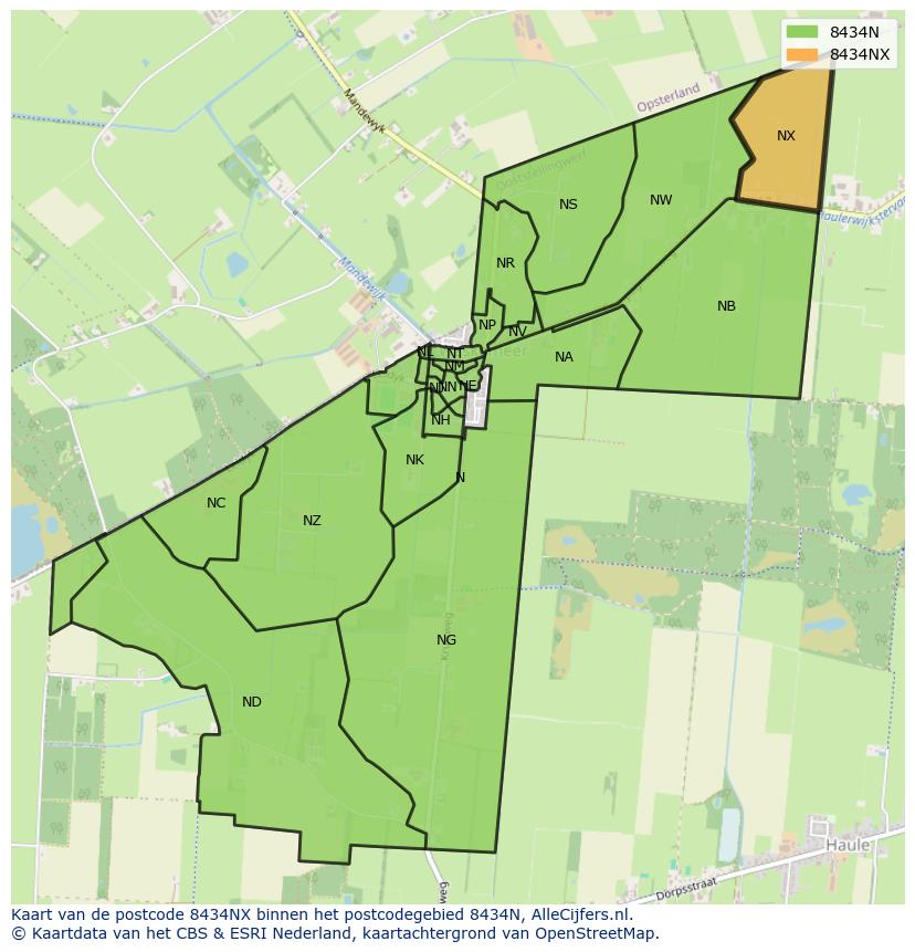 Afbeelding van het postcodegebied 8434 NX op de kaart.