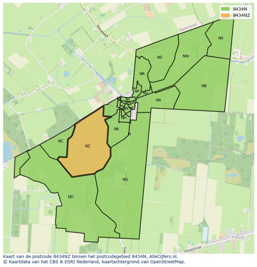 Afbeelding van het postcodegebied 8434 NZ op de kaart.