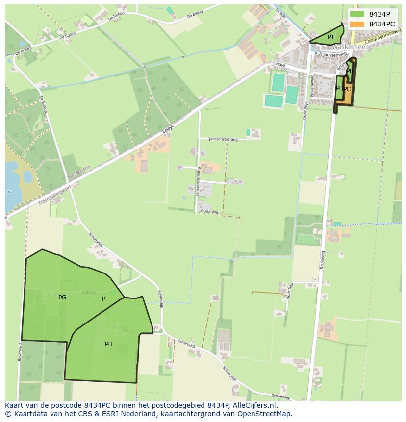 Afbeelding van het postcodegebied 8434 PC op de kaart.