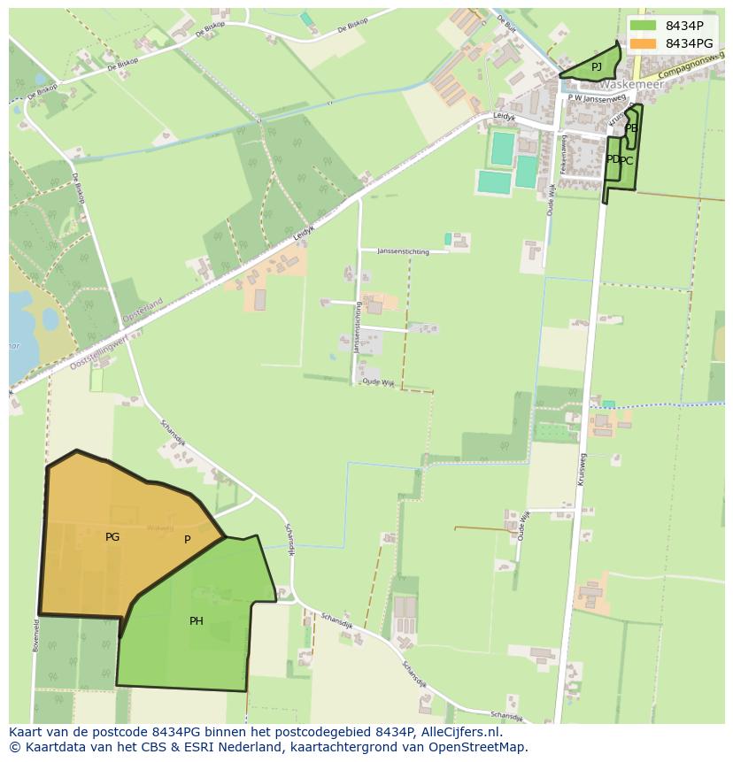 Afbeelding van het postcodegebied 8434 PG op de kaart.