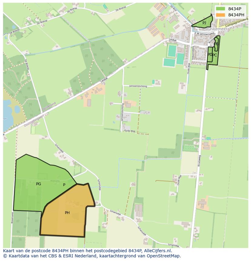 Afbeelding van het postcodegebied 8434 PH op de kaart.