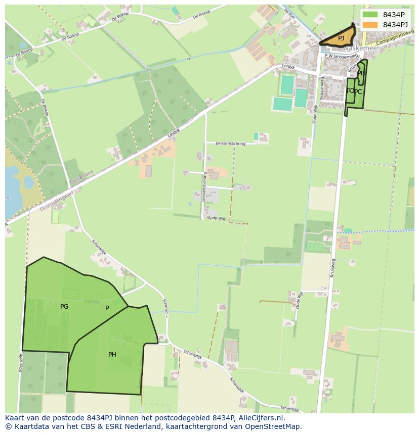 Afbeelding van het postcodegebied 8434 PJ op de kaart.