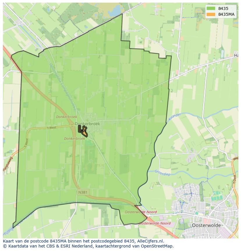 Afbeelding van het postcodegebied 8435 MA op de kaart.