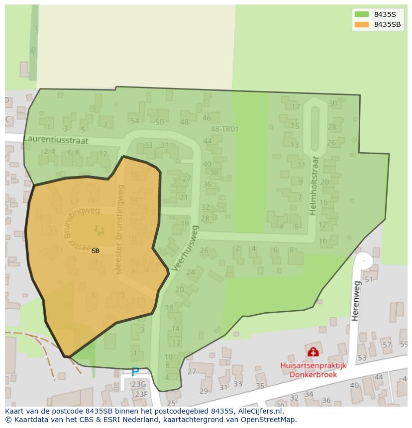 Afbeelding van het postcodegebied 8435 SB op de kaart.