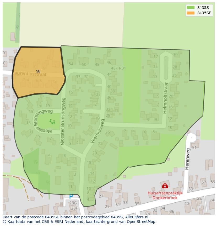 Afbeelding van het postcodegebied 8435 SE op de kaart.