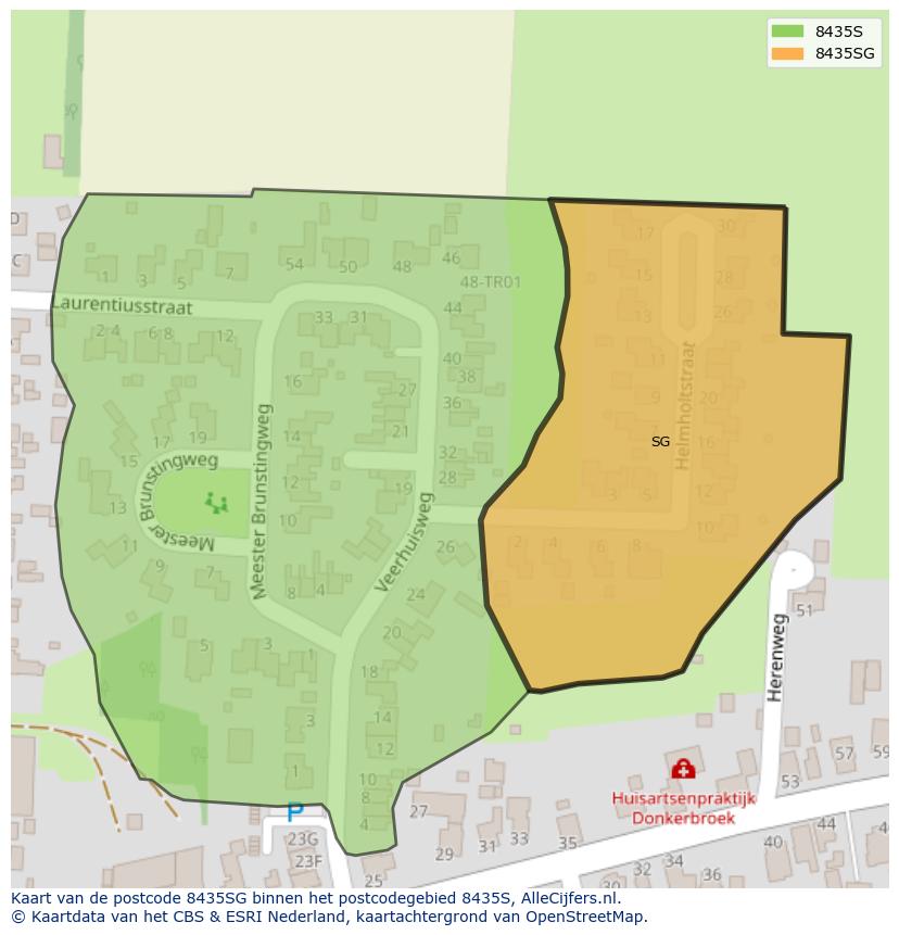 Afbeelding van het postcodegebied 8435 SG op de kaart.