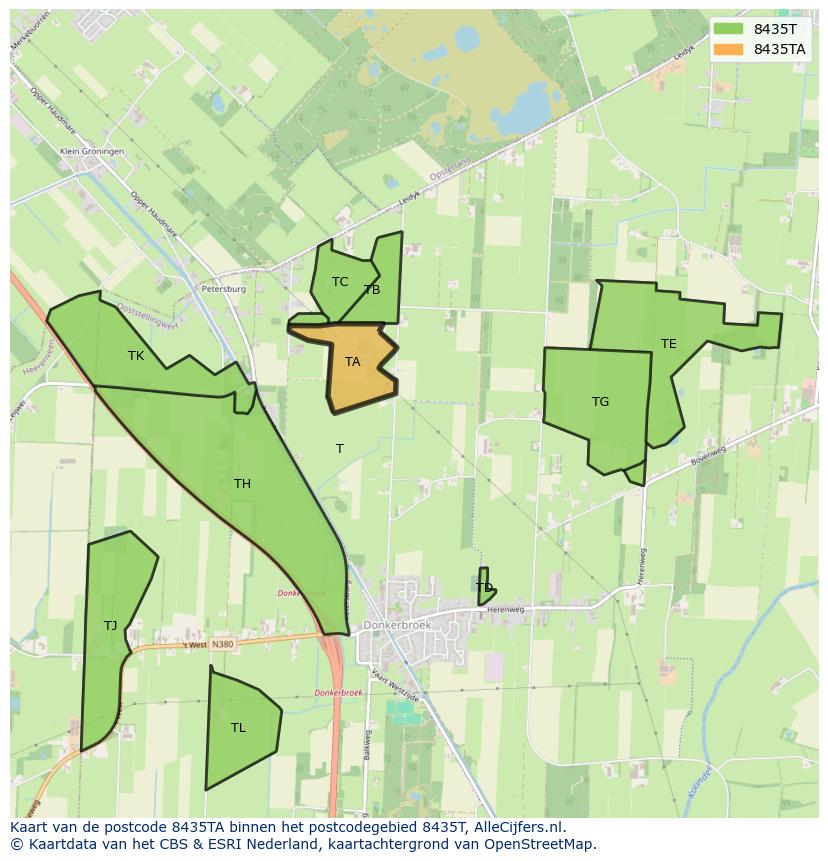 Afbeelding van het postcodegebied 8435 TA op de kaart.