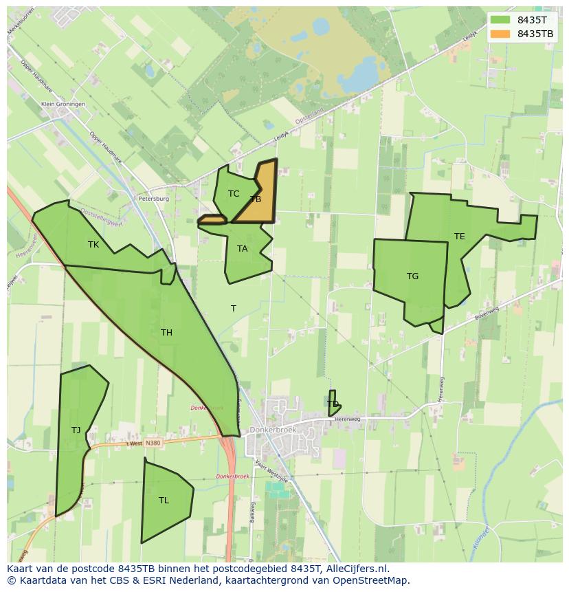 Afbeelding van het postcodegebied 8435 TB op de kaart.