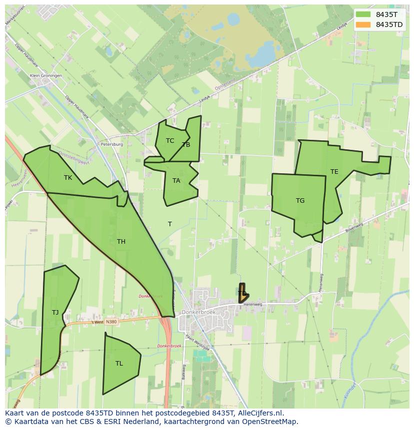 Afbeelding van het postcodegebied 8435 TD op de kaart.