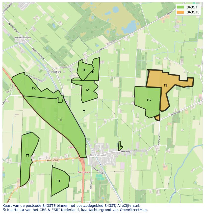 Afbeelding van het postcodegebied 8435 TE op de kaart.