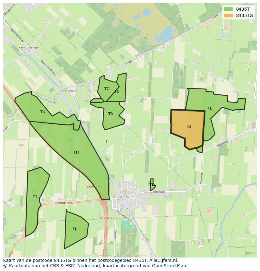 Afbeelding van het postcodegebied 8435 TG op de kaart.