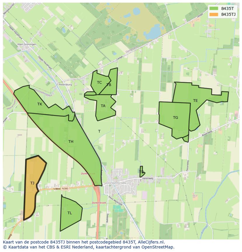 Afbeelding van het postcodegebied 8435 TJ op de kaart.