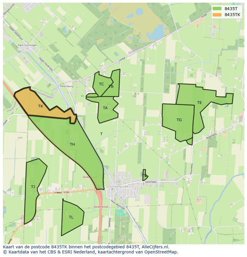 Afbeelding van het postcodegebied 8435 TK op de kaart.