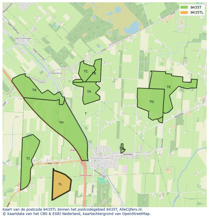 Afbeelding van het postcodegebied 8435 TL op de kaart.
