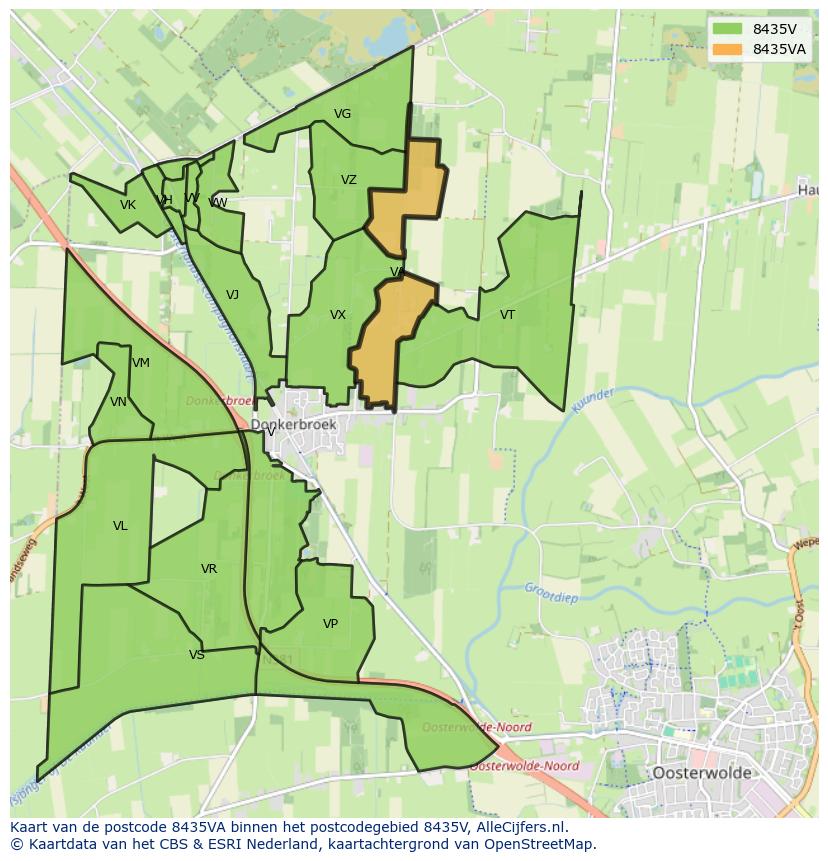 Afbeelding van het postcodegebied 8435 VA op de kaart.