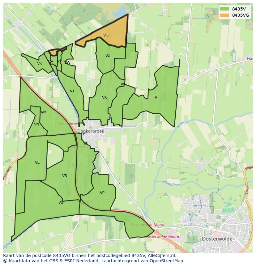 Afbeelding van het postcodegebied 8435 VG op de kaart.