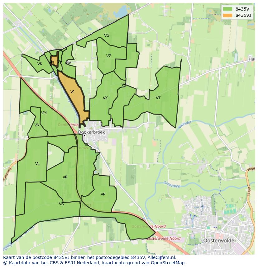 Afbeelding van het postcodegebied 8435 VJ op de kaart.
