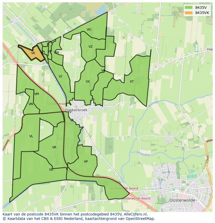Afbeelding van het postcodegebied 8435 VK op de kaart.