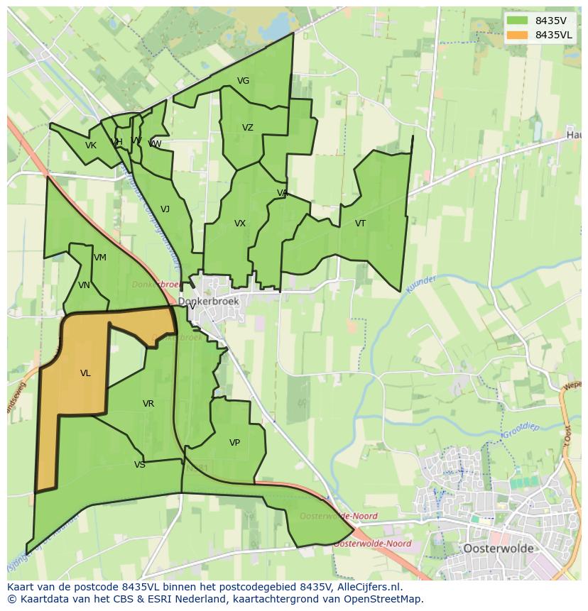 Afbeelding van het postcodegebied 8435 VL op de kaart.
