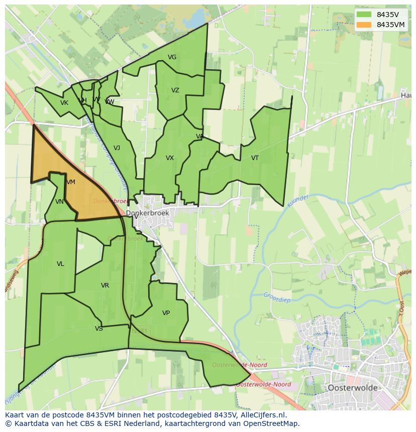 Afbeelding van het postcodegebied 8435 VM op de kaart.