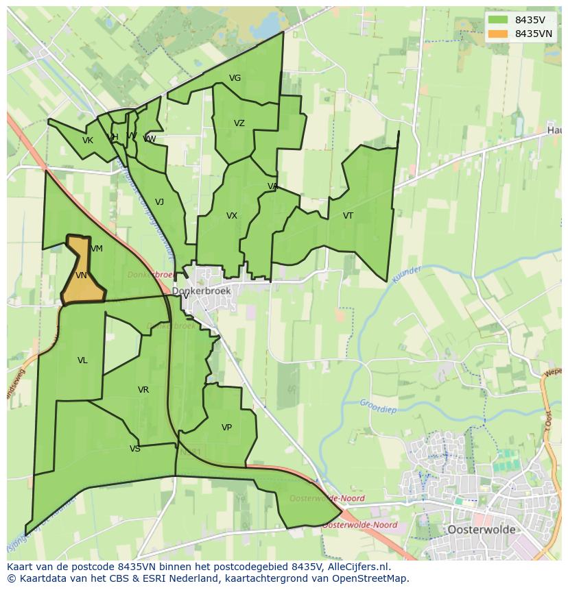 Afbeelding van het postcodegebied 8435 VN op de kaart.