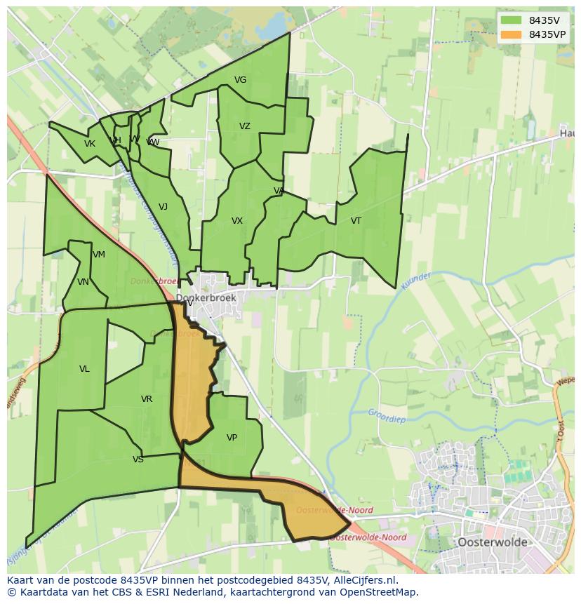 Afbeelding van het postcodegebied 8435 VP op de kaart.