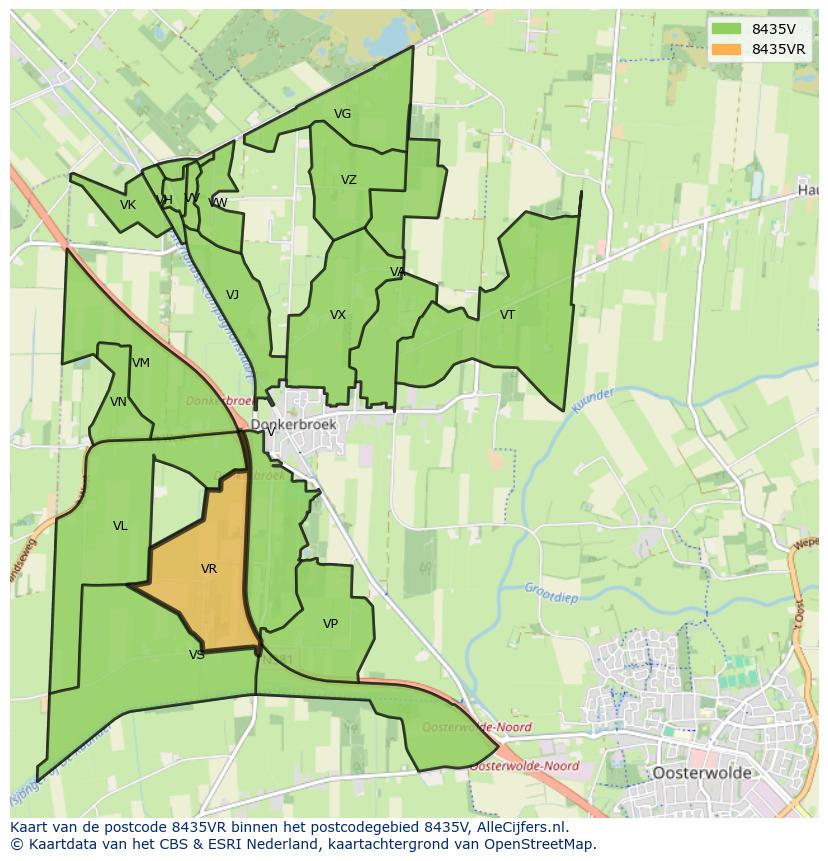 Afbeelding van het postcodegebied 8435 VR op de kaart.