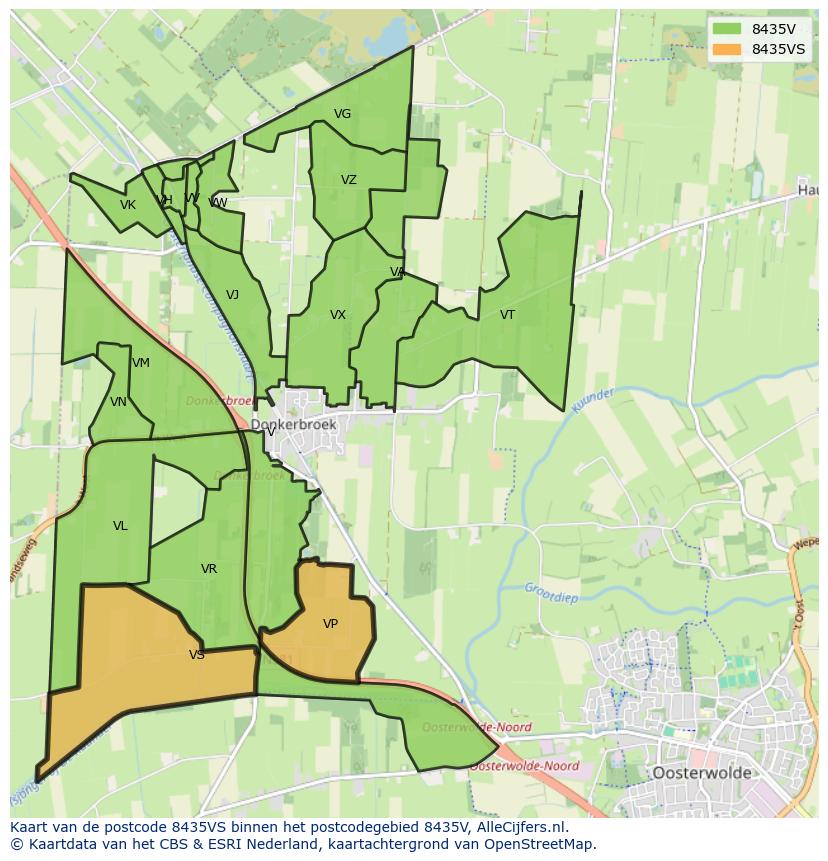 Afbeelding van het postcodegebied 8435 VS op de kaart.