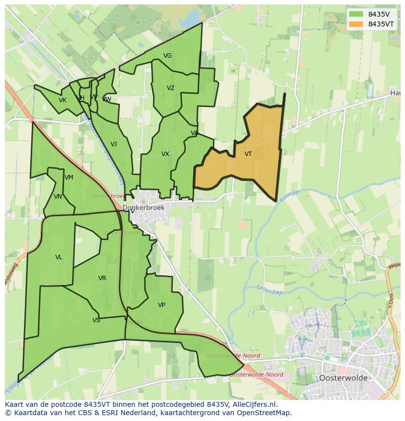 Afbeelding van het postcodegebied 8435 VT op de kaart.