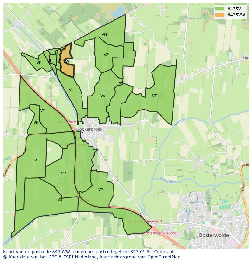 Afbeelding van het postcodegebied 8435 VW op de kaart.