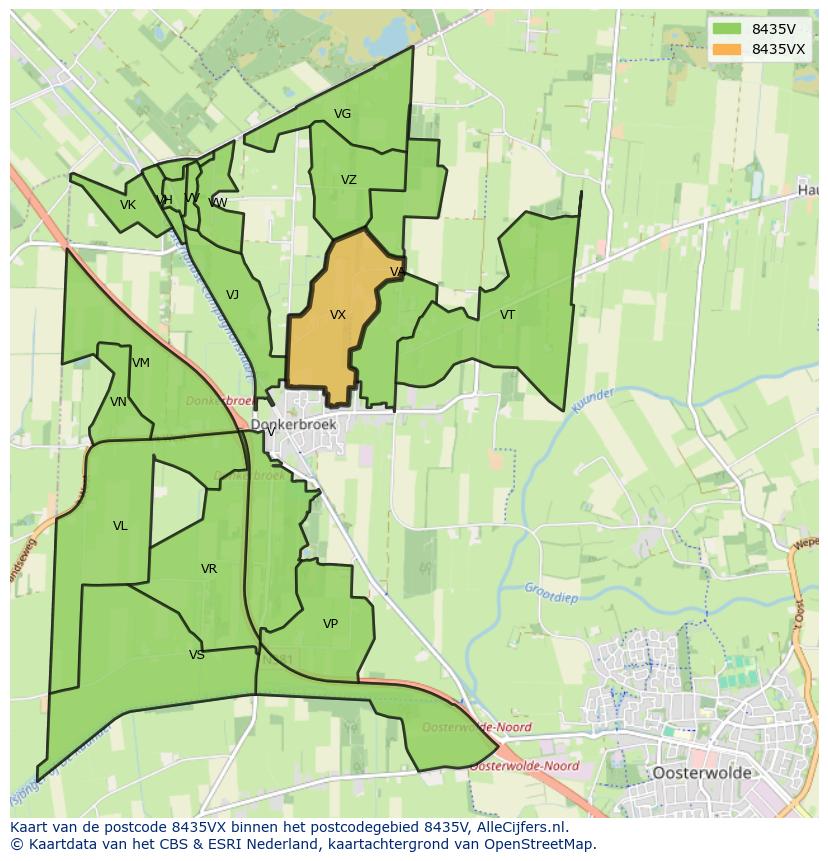 Afbeelding van het postcodegebied 8435 VX op de kaart.