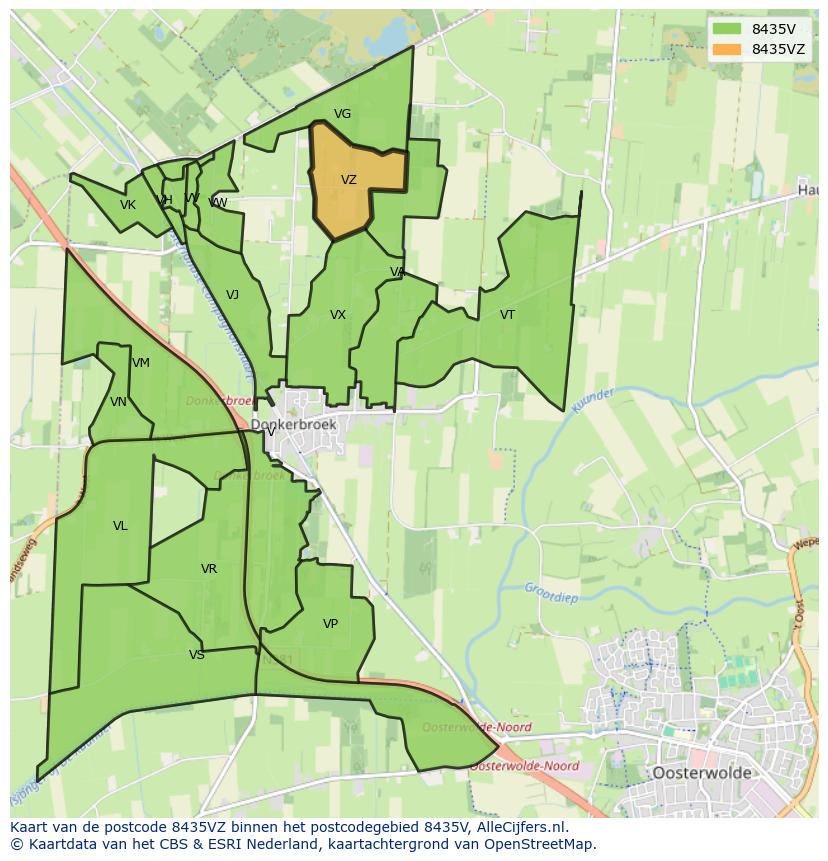 Afbeelding van het postcodegebied 8435 VZ op de kaart.