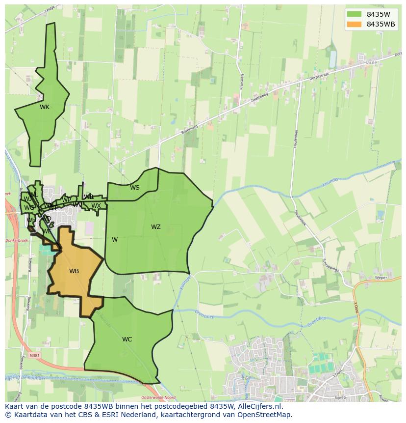 Afbeelding van het postcodegebied 8435 WB op de kaart.