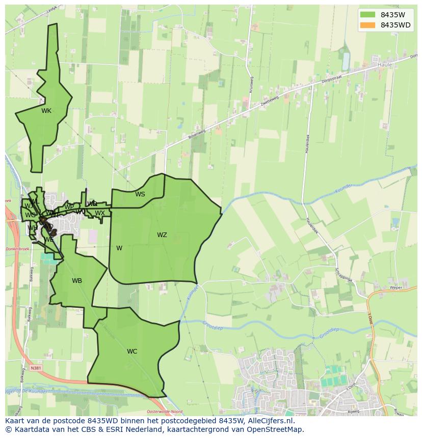 Afbeelding van het postcodegebied 8435 WD op de kaart.