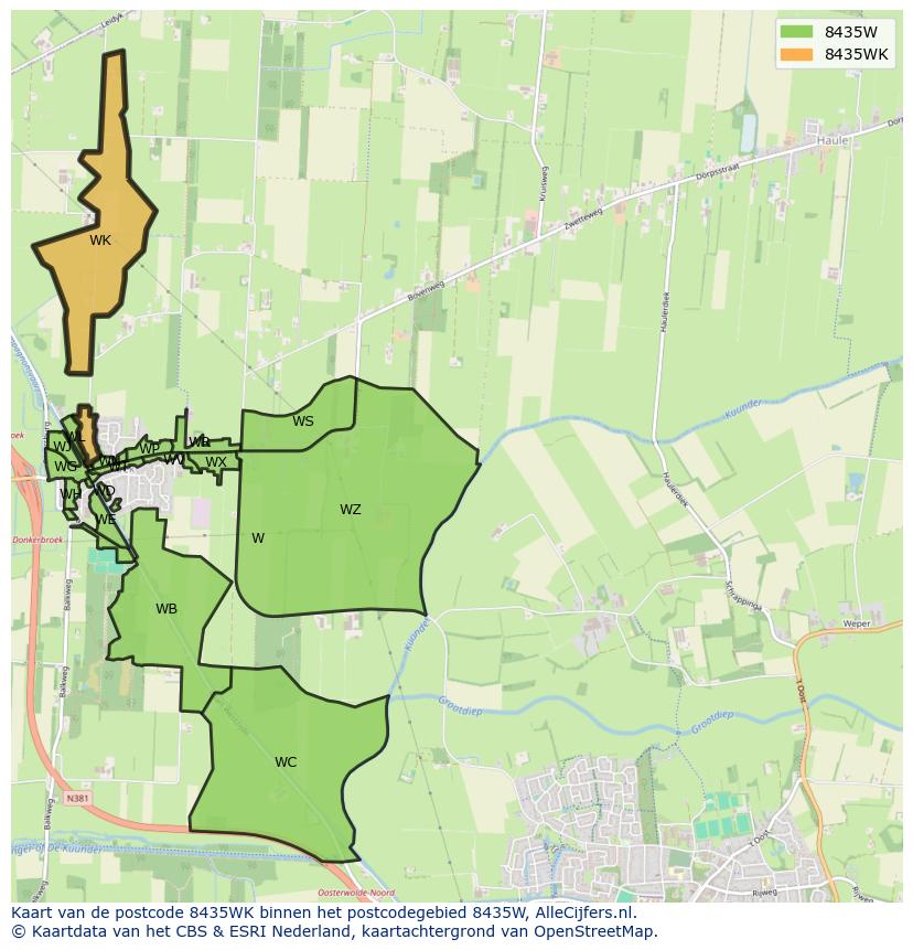 Afbeelding van het postcodegebied 8435 WK op de kaart.