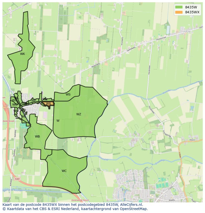 Afbeelding van het postcodegebied 8435 WX op de kaart.