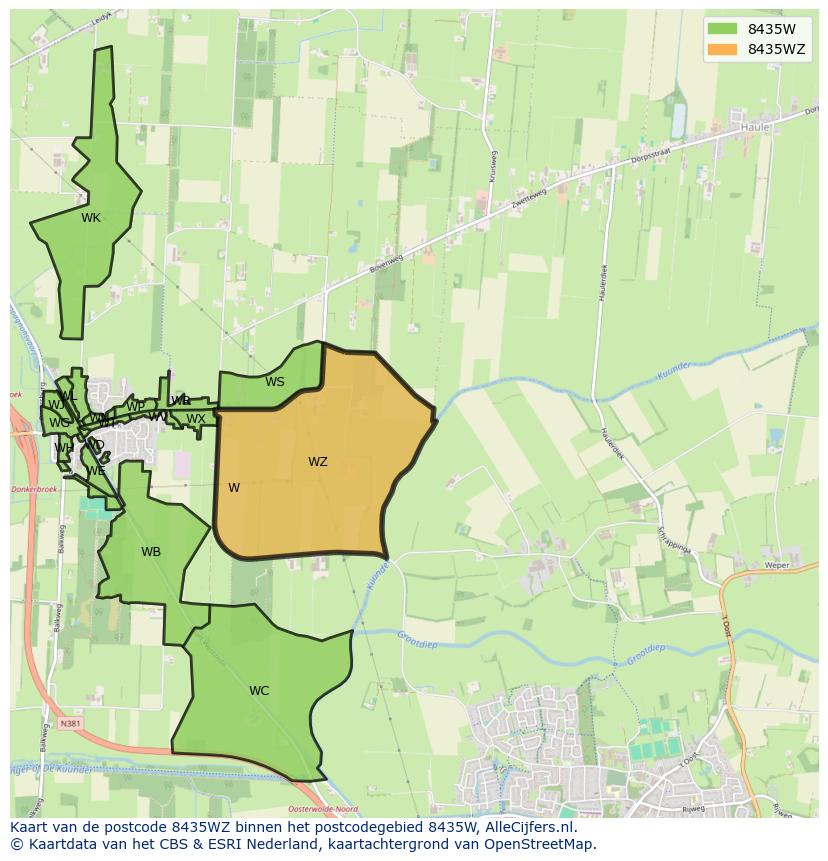 Afbeelding van het postcodegebied 8435 WZ op de kaart.