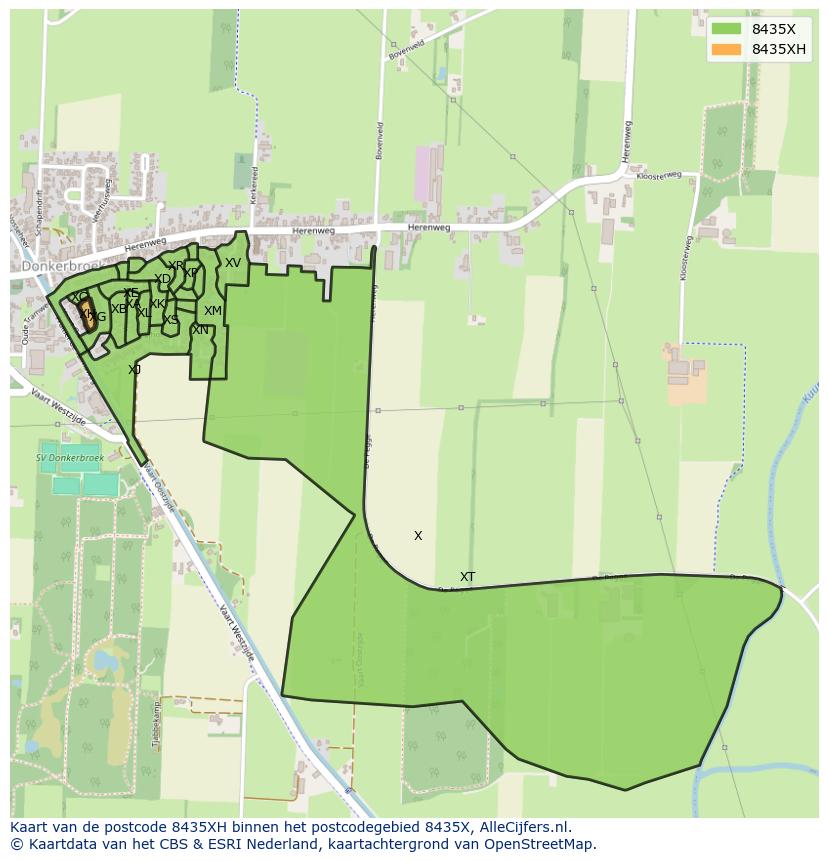 Afbeelding van het postcodegebied 8435 XH op de kaart.