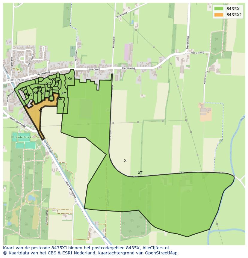 Afbeelding van het postcodegebied 8435 XJ op de kaart.