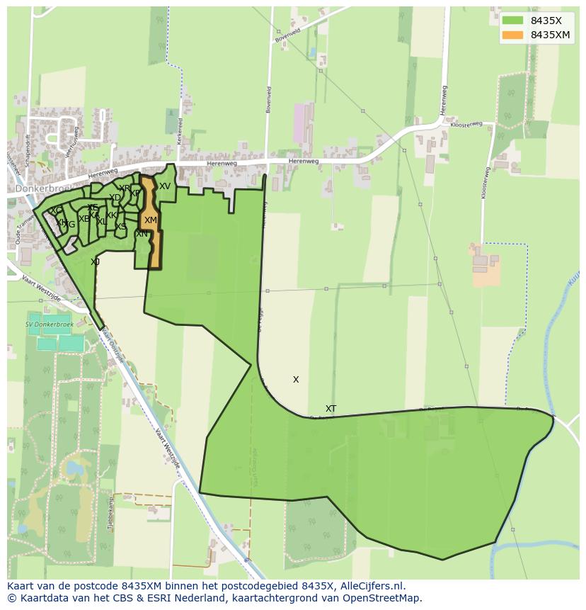 Afbeelding van het postcodegebied 8435 XM op de kaart.