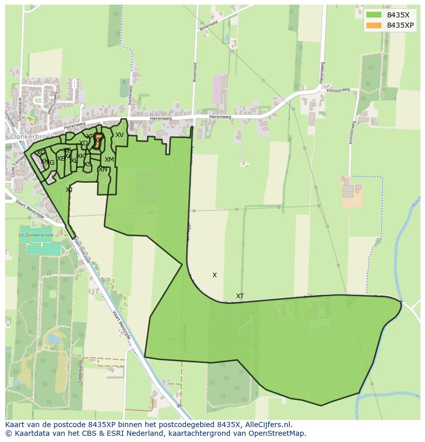 Afbeelding van het postcodegebied 8435 XP op de kaart.