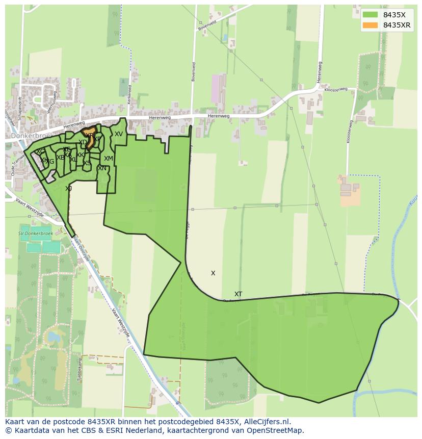 Afbeelding van het postcodegebied 8435 XR op de kaart.